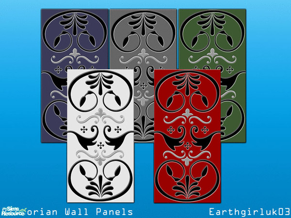 Sims 2 — Victorian Wall Panels by earthgirluk03 — Victorian wall panel set - monochrome (2), burgundy, emerald, sapphire.
