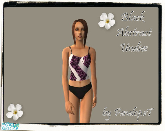 Sims 2 — Black Abstract Undies by PenelopeT — Black abstract undies and sleepwear.