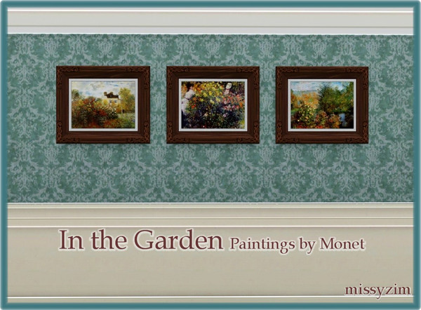 Sims 3 — In the Garden - Paintings by Monet by missyzim — A group of paintings by Claude Monet featuring garden scenes.