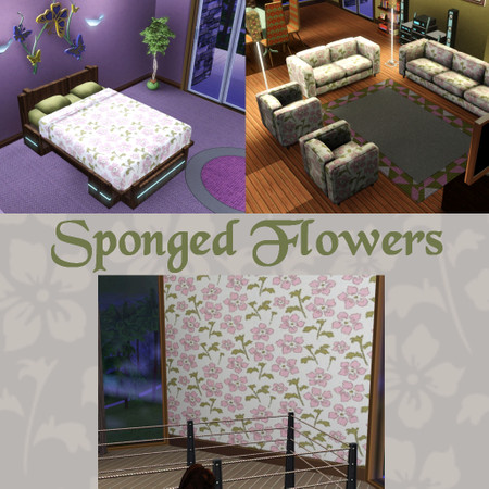 Sims 3 — Sponged Flowers by jezebel_the_nun — Floral pattern with 3 recolorable parts.