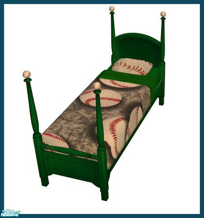 Sims 2 — Baseball Bedroom Sets - Single Bed Green Frame Recolor by rebecah — Baseball Bedroom Sets - Single Bed Green