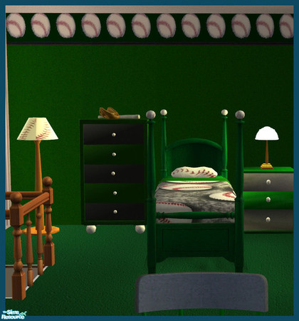 Sims 2 — Baseball Bedroom Sets - Wallpaper Green by rebecah — Baseball trimmed wallpaper - green