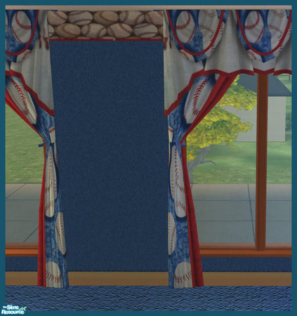 Sims 2 — Baseball Bedroom Sets - Wallpaper by rebecah — Baseball trimmed blue wallpaper
