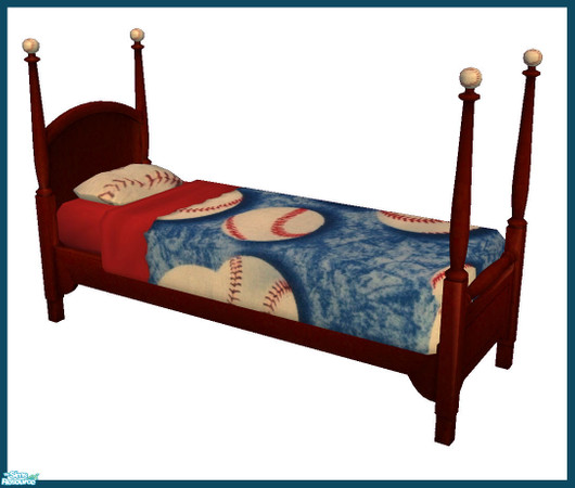 Sims 2 — Baseball Bedroom Sets - Single Bed Red Frame Recolor by rebecah — Baseball Bedroom Sets - Single Bed Red Frame