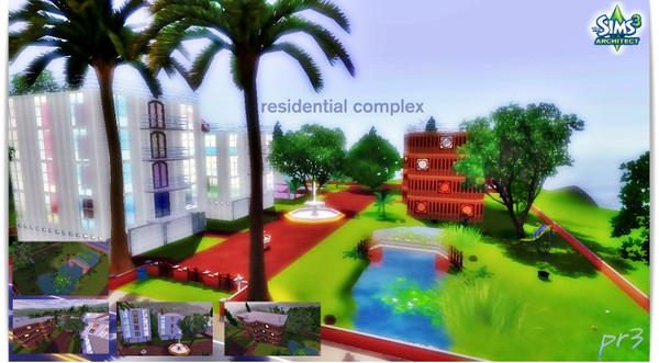 Sims 3 — Residential Complex by Preetom — This is a residential complex containing 2 Apartments,1 Pool,Gym,Party