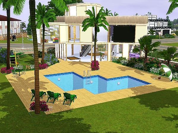 Sims 3 — 1 Mirabello Junction by drib_ydal — A modern Villa with 2-car spaces and large pool with sundeck area and shady
