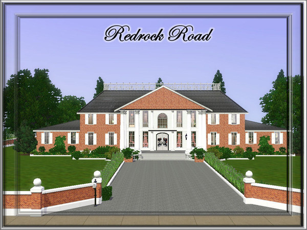 Sims 3 — Redrock Road by JCIssette — This stately red bricked mansion with its grand pillars is the fourth of my new