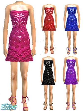Sims 2 — Sequin Dresses by Caryl — Requires MESH "Dress08AlHeartSandals" from 2~for~U~ Dress is also for