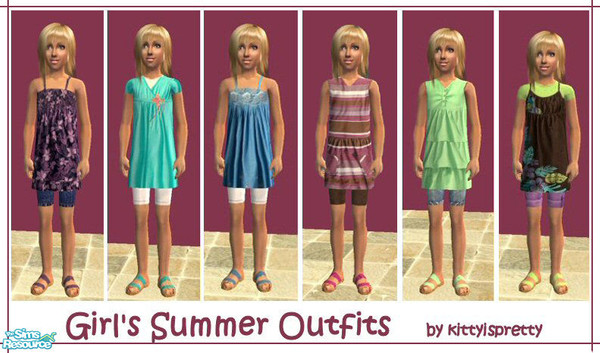 Sims 2 — Girl's Summer Outfits by kittyispretty69 — Set of 6 adorable summer outfits for girls consisting of long tops,