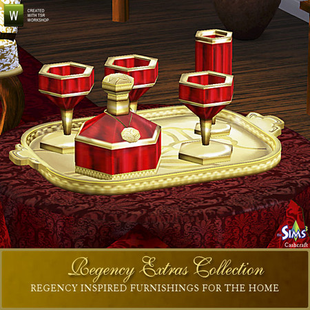 Sims 3 — Regency and Vanity Fair Goblets by Cashcraft — A gold gilt tray with goblets. Created by Cashcraft,