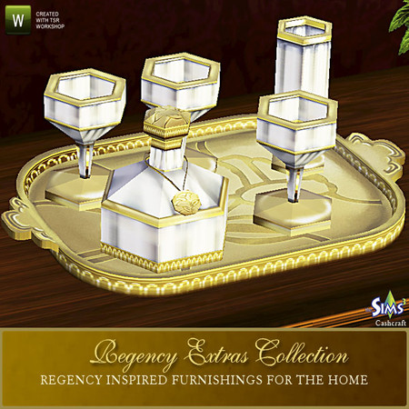 Sims 3 — Regency and Vainty Fair Goblets Crystal by Cashcraft — A set of crystal goblets with a gold gilt tray. Created