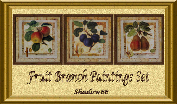 Sims 3 — S66 - Fruit Branch Paintings Set by shadow66 — Three fruity paintings, featuring apples, pears and plums, by the