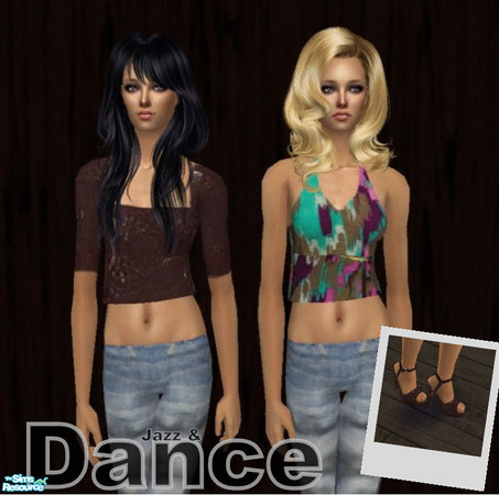 Sims 2 — \'Jazz & Dance\' by TSR Archive — A set of two dancable outfits, with bellytop and jeans. Take a look at the
