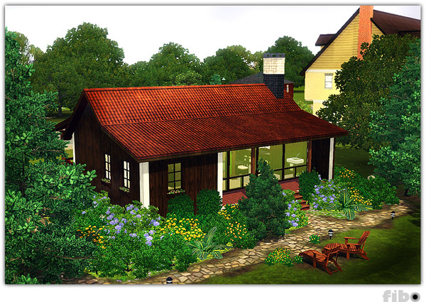 Sims 3 — Fibo by kriselt — Small family house with lots of shrubs and trees around makes. Tiny pond is good enough for