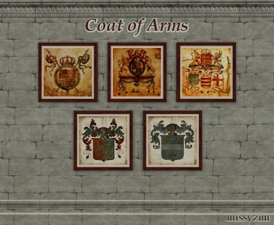 Sims 3 — MZ_Coat of Arms by missyzim — A collection of different coats of arms. This is one painting with five different
