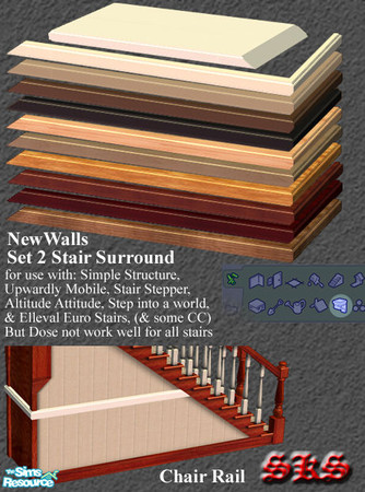 Sims 2 — NewWalls Set2 Stair Surround Chair Rail - MGAL by 71robert13 — Matches NewWalls set 2. Now the chair rail can