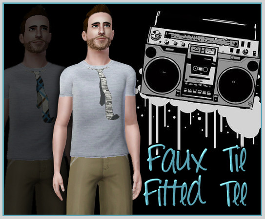 Sims 3 — Faux Tie Tee by ashleypwnz — This fitted tee features a graphic tie, letting your Sim be formal but not too