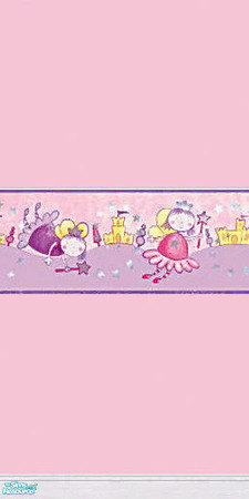 Sims 2 — Fairies Border 2 by sallyhails — On Pink Paint with Kick Molding in White Wood