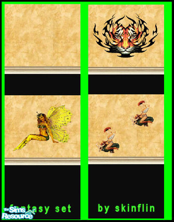 Sims 2 — fantasy set by skinflin — marble gold/black base cream moulding..plain + 3 pattern