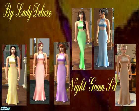 Sims 2 — Night Gown Set by LadyDeluxe — Satin made into a beautiful gown to wear to bed.