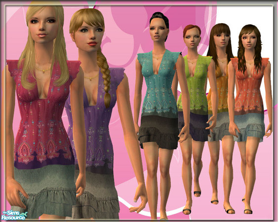 Sims 2 — SO_Collection_215 by Sophel21 — jeans skirt + floral romantic tunic top. REQ. NL