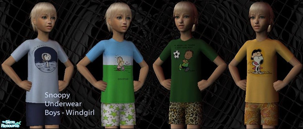 Sims 2 — Peanuts Undies by windgirl — Four fun Peanuts character undies for boys. Includes Snoopy, Franklin, Linus and