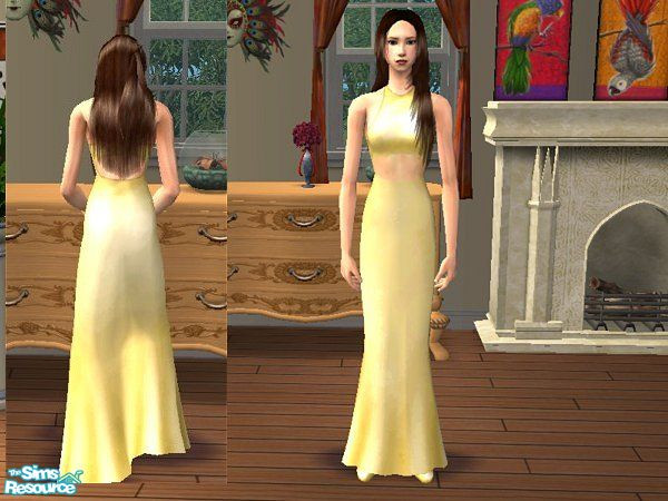 Sims 2 — Pale Yellow Night Gown by LadyDeluxe — Satin made into a beautiful gown to wear to bed.