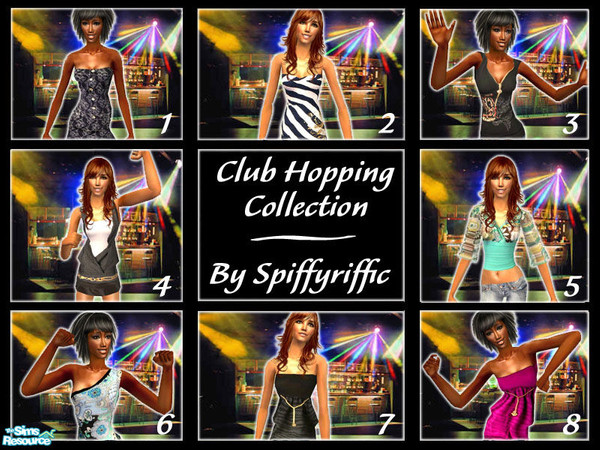 Sims 2 — Club Hopper Collection by spiffyriffic — A few new outfits for your sim ladies to hit the club in.