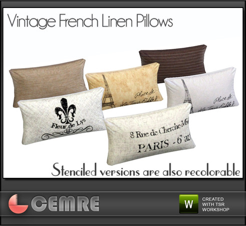 Sims 3 — Mojito Home Collection Vintage French Linen Pillow by cemre — Small pillows comes with 3 stenciled and 1 empty
