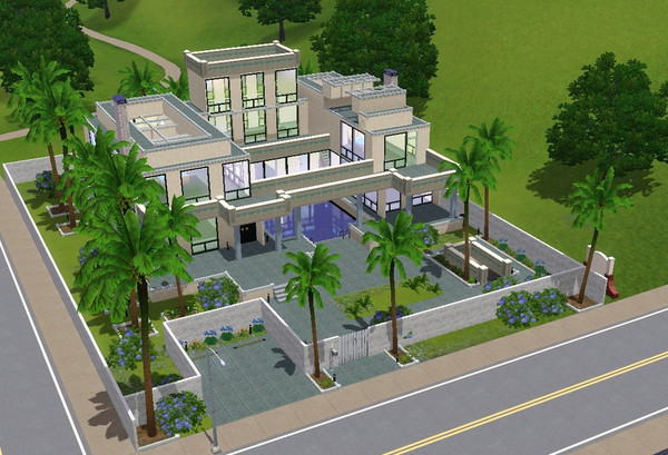 Sims 3 — Modern House X by daisylee — 5 bedrooms, 4 baths, 2 floors plus basement. See through pool. Parking - 2 spaces.