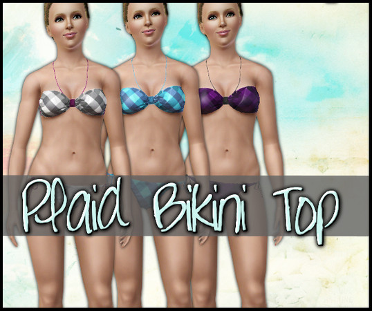 Sims 3 — Plaid Bikini Top by ashleypwnz — Super cute plaid halter bandeau style bikini. Features 3 different recolorable