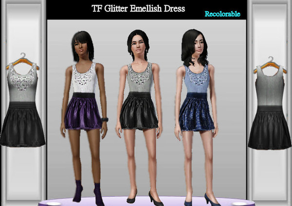 Sims 3 — TF Glitter Embellish Dress by trunksgirl101 — Teen female dress w/ 3 recolorable parts.