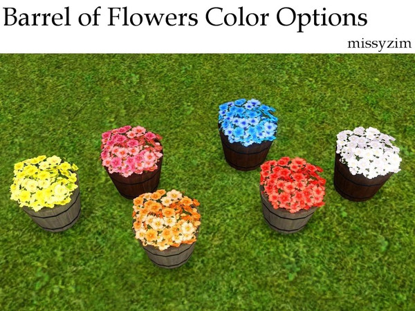 Sims 3 — MZ_Plant flowers barrel_Retexture by missyzim — Six new color options for the barrel of flowers. As with the