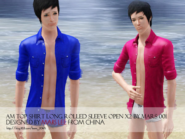 The Sims Resource - am top shirt long rolled sleeve open by mars 001