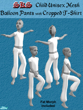Sims 2 — Mesh: CUF Balloon & Cropped Top by 71robert13 — Bare footed balloon bottoms & cropped top mesh. Useable