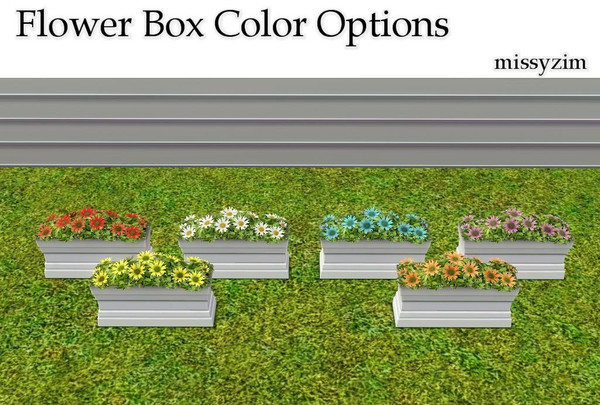 Sims 3 — MZ_Flower box_color options by missyzim — Six new color options for the EA flower box. As with the original
