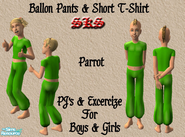 Sims 2 — Childrens Balloon & T: PJs & Exercise - Parrot by 71robert13 — Bare footed balloon bottoms & cropped