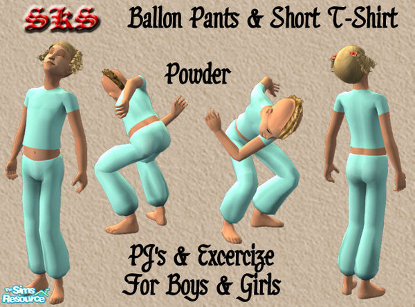 Sims 2 — Childrens Balloon & T: PJs & Exercise - Powder by 71robert13 — Bare footed balloon bottoms & cropped