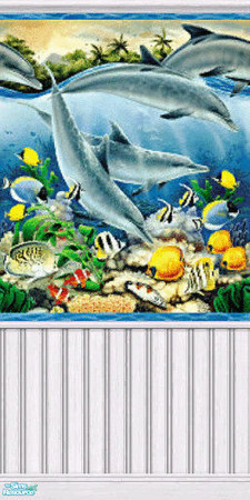 Sims 2 — Dolphins 3 by sallyhails — Large Dolphins Border with Bead Boarding in White Wood