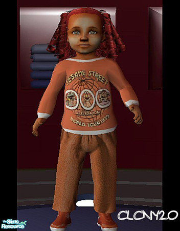 Sims 2 — Sesame Street Sweater Outfit - Toddlers by clcny20 — A peach sweater top with a "Sesame Street" logo
