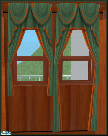 Sims 2 — NK Salsa BR Cherry - Curtain Brown Trim by MoMama — A green scalloped fabric with brown trim the color of cherry