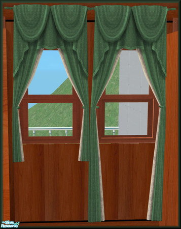 Sims 2 — NK Salsa BR Cherry - Curtain Green Trim by MoMama — A green scalloped fabric curtain with green trim and white
