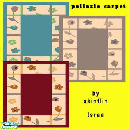 Sims 2 — pallazio set by skinflin — blue fawn and red square flower pattern carpet..