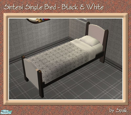 Sims 2 — Sintesi Single Bed - Black&White by Spaik — Recolour in black and white lacquered wood of my Sintesi Bedroom