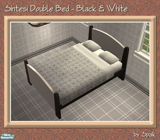 Sims 2 — Sintesi Double Bed - Black&White by Spaik — Recolour in black and white lacquered wood of my Sintesi Bedroom