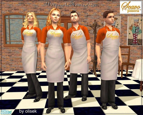 Sims 2 — Scavo Pizzeria Uniform Set by olisek — Uniforms which are worn by the staff at the Scavo Pizzeria.