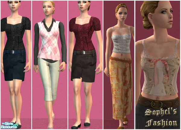 Sims 2 — SO_Collection_212 by Sophel21 — mixed set: 2 tops, 1 skirt, 3 whole outfits. Only for the skirt you need the Uni