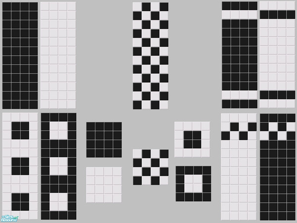 Sims 2 — Atomic tile set 10: black and white by Liesanne — This set contains black and white variations of the Maxis