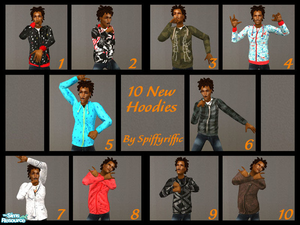 Sims 2 — A Set of Ten New Urban Hoodies by spiffyriffic — Hoodies with an Urban, Hip Hop, and Streetwear feel.