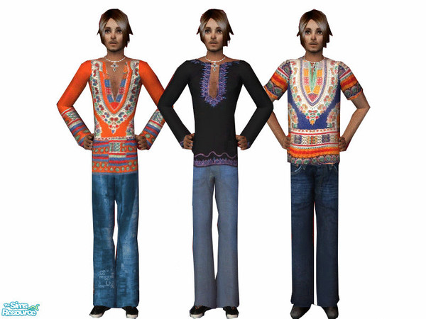 Sims 2 — Hippie Inspired Outfits For Males by MysticVelvet — To match my hippie inspired female set, I decided to make a